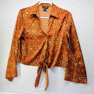 Rachel Zoe Burnt Orange Paisley Tie-Front Button-Down